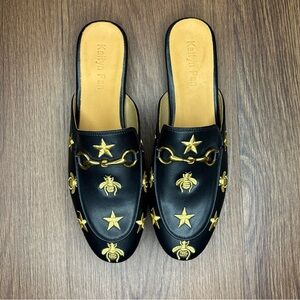 Kaitlyn Black Mules with Gold Star Embellishments
